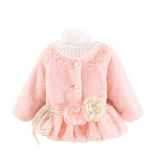Kids Girls Baby Soft Faux Fur Fleece Warm Flower Belt Jacket Coat Outwear  J4U66
