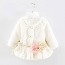 Kids Girls Baby Soft Faux Fur Fleece Warm Flower Belt Jacket Coat Outwear  J4U66