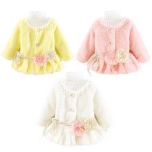 Kids Girls Baby Soft Faux Fur Fleece Warm Flower Belt Jacket Coat Outwear  J4U66