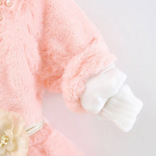Kids Girls Baby Soft Faux Fur Fleece Warm Flower Belt Jacket Coat Outwear  J4U66