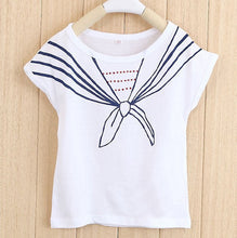 Kids Girls Children T Shirts Tops Tie Print Navy Pattern Short Sleeve T-shirts Clothes 1-5Years J4U66