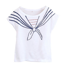 Kids Girls Children T Shirts Tops Tie Print Navy Pattern Short Sleeve T-shirts Clothes 1-5Years J4U66