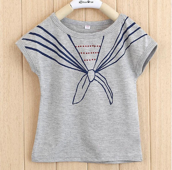 kids girls children t-shirtss tops tie print navy pattern short sleeve t-shirtss clothes 1~5 years J4U66