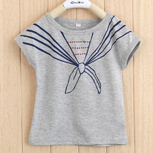 kids girls children t-shirtss tops tie print navy pattern short sleeve t-shirtss clothes 1~5 years J4U66
