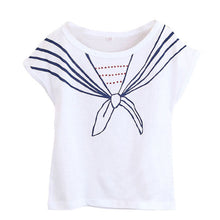 kids girls children t-shirtss tops tie print navy pattern short sleeve t-shirtss clothes 1~5 years J4U66