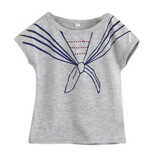 kids girls children t-shirtss tops tie print navy pattern short sleeve t-shirtss clothes 1~5 years J4U66