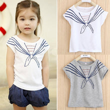 kids girls children t-shirtss tops tie print navy pattern short sleeve t-shirtss clothes 1~5 years J4U66