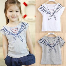Kids Girls Children T Shirts Tops Tie Print Navy Pattern Short Sleeve T-shirts Clothes 1-5Years J4U66