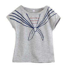 Kids Girls Children T Shirts Tops Tie Print Navy Pattern Short Sleeve T-shirts Clothes 1-5Years J4U66