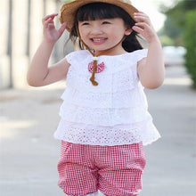 kids girls clothing sets lace children girl clothes set t-shirts lattice shorts pants set infant garment J4U66