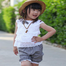 Kids Girls Clothing Sets Lace Children Girl Clothes Set T-Shirt + Lattice Shorts Pants Set Infant GarmentJFY66