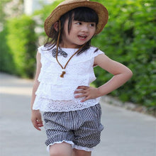 kids girls clothing sets lace children girl clothes set t-shirts lattice shorts pants set infant garment J4U66