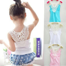 Kids Girls Crochet Hollow Out Floral Tops T Shirts Vest T-shirts Candy Color 0-3YJFY66