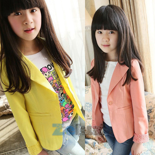 kids girls lace blazers jackets coats clothing solid color slim suits outwearcostume forchildren 2~7 years J4U66