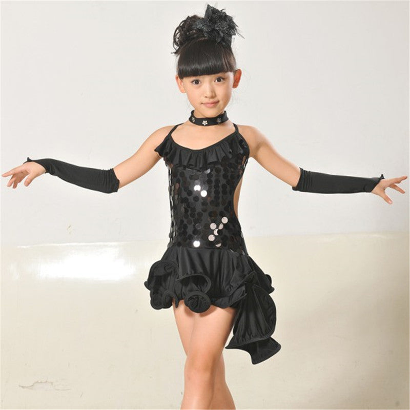 Kids Girls Latin Sets Salsa Tango Sequin Party Dance Dress Skirt Outfits Sz 5-9Y J4U66