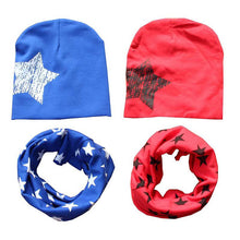 Kids Hat Scarf + Hats Set Cotton Scarf-collar Warm Beanies Star Print Infant Hats Scarf Sets Accessories J4U66
