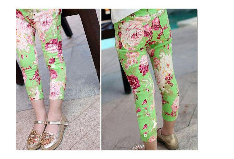 Kids Leggings For Girls New Girl Floral Skinny Pencil Pants Children Pants 100% Cotton J4U66