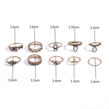 Knuckle Ring Tribal Ethic Hippe Stone Joint Finger Ring Ring Set for Women Moon Flower Elephant Pattern 10pcs Punk Style J4U66