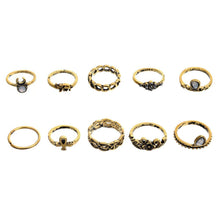 Knuckle Ring Tribal Ethic Hippe Stone Joint Finger Ring Ring Set for Women Moon Flower Elephant Pattern 10pcs Punk Style J4U66