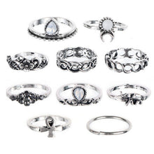 Knuckle Ring Tribal Ethic Hippe Stone Joint Finger Ring Ring Set for Women Moon Flower Elephant Pattern 10pcs Punk Style J4U66