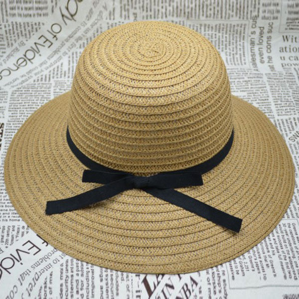Korea Women Bowknot Large Brim Straw UA Protection Dome Hat Panama Cap Beach Hat J4U66