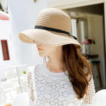 Korea Women Bowknot Large Brim Straw UA Protection Dome Hat Panama Cap Beach Hat J4U66