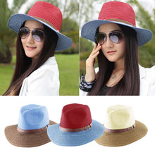 korean fedora hat leather beltcolor block panama hat beach sun straw hat unisex 3 stylecolorchapeu feminino J4U66