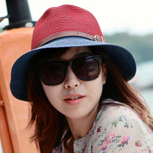korean fedora hat leather beltcolor block panama hat beach sun straw hat unisex 3 stylecolorchapeu feminino J4U66