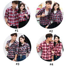 korean men shirt plaid check pattern turn down collar long sleeve pocket casual tops forcouple men blouses tops blusas J4U66