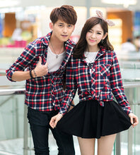 korean men shirt plaid check pattern turn down collar long sleeve pocket casual tops forcouple men blouses tops blusas J4U66