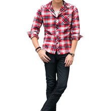 korean men shirt plaid check pattern turn down collar long sleeve pocket casual tops forcouple men blouses tops blusas J4U66