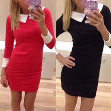 Korean Fashion Slim Long Sleeve Turn-down Collar Women Office Lady Style Dress J4U66