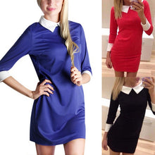 Korean Fashion Slim Long Sleeve Turn-down Collar Women Office Lady Style Dress J4U66