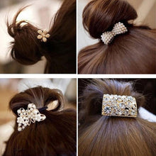 Korean Star Pearl Crystal Rhinestone Flower Headband Ponytail Holder Hair Rope Band Hairband  J4U66