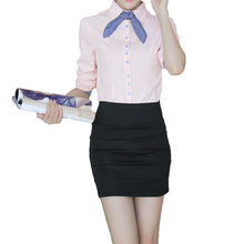 korean style women patchwork lined tops button long puff sleeve shirt blusas femininas self tie slim office women blouses J4U66