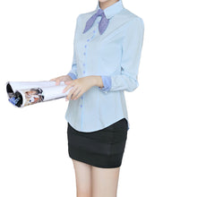 korean style women patchwork lined tops button long puff sleeve shirt blusas femininas self tie slim office women blouses J4U66