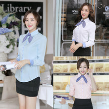 korean style women patchwork lined tops button long puff sleeve shirt blusas femininas self tie slim office women blouses J4U66