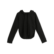 korean women short hoodies curve hem raglan sleeves tracksuit long drawstring casual pullover lady crop top sudaderas mujer J4U66