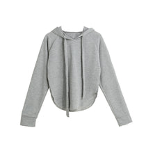 korean women short hoodies curve hem raglan sleeves tracksuit long drawstring casual pullover lady crop top sudaderas mujer J4U66