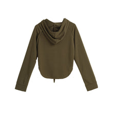 korean women short hoodies curve hem raglan sleeves tracksuit long drawstring casual pullover lady crop top sudaderas mujer J4U66