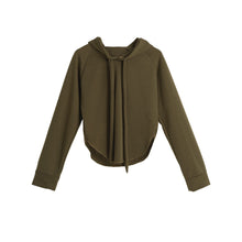 korean women short hoodies curve hem raglan sleeves tracksuit long drawstring casual pullover lady crop top sudaderas mujer J4U66