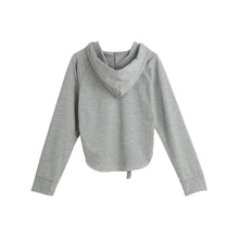 korean women short hoodies curve hem raglan sleeves tracksuit long drawstring casual pullover lady crop top sudaderas mujer J4U66