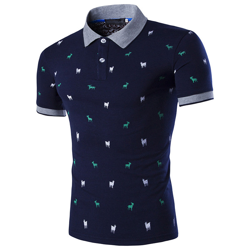 L-4XL  Men Short-sleeved Solid Polo Shirt Casual Dress Lapel Large Size Animal Print Men Pullover Polo J4U66