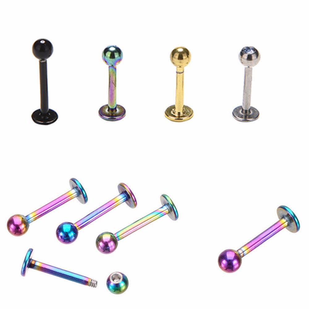 Labret Ring Surgical Tragus Earring Lip Ring Stainless Steel Gold Ball Spike Labret Bar Internally Body Piercing Jewelry  J4U66