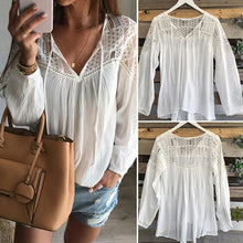 Lace Chiffon Tops Women Long Sleeve Shirt Blusa Feminina Shirt Shirt Tops Casual Solid V Neck  J4U66