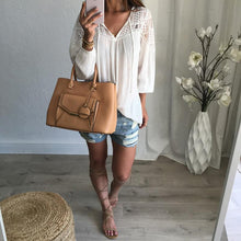 Lace Chiffon Tops Women Long Sleeve Shirt Blusa Feminina Shirt Shirt Tops Casual Solid V Neck  J4U66