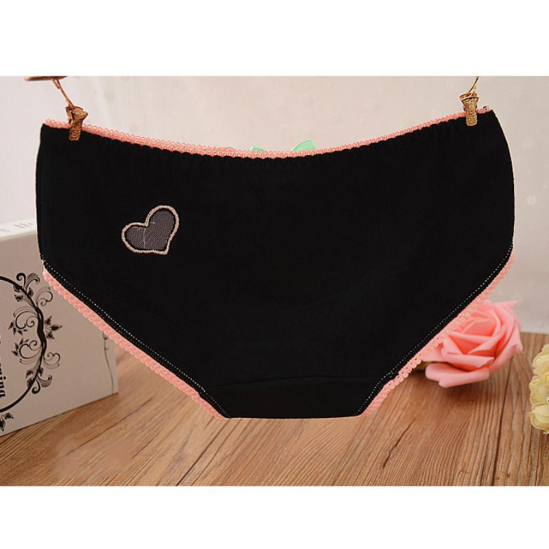Ladies Cute Heart Shaped Panties Lovely Sexy Hollow Out Pink Underwear Women Low Waist Panties Cotton Briefs PY3 J4U66