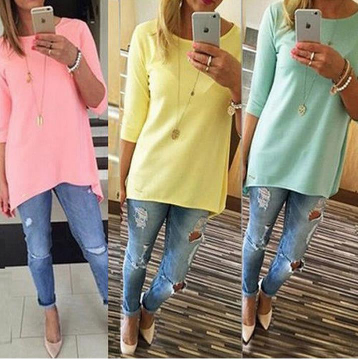 Ladies Beach Casual TunicsWomen's Shirt 3/4 Sleeve Long Tops Women Cloth J4U66