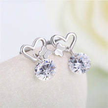 Lady Earrings Stud Butterfly Earrings Silver Plated Women Femal Cute Crystal Zircon Stud Earrings J4U66