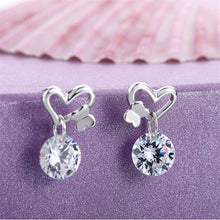 Lady Earrings Stud Butterfly Earrings Silver Plated Women Femal Cute Crystal Zircon Stud Earrings J4U66